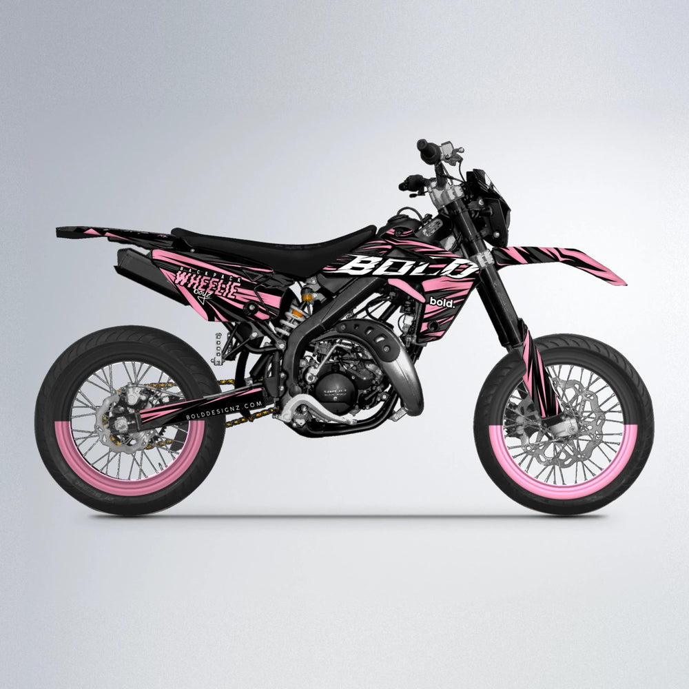 RAGE Rieju MRT supermoto graphics kit in Sakura Pink