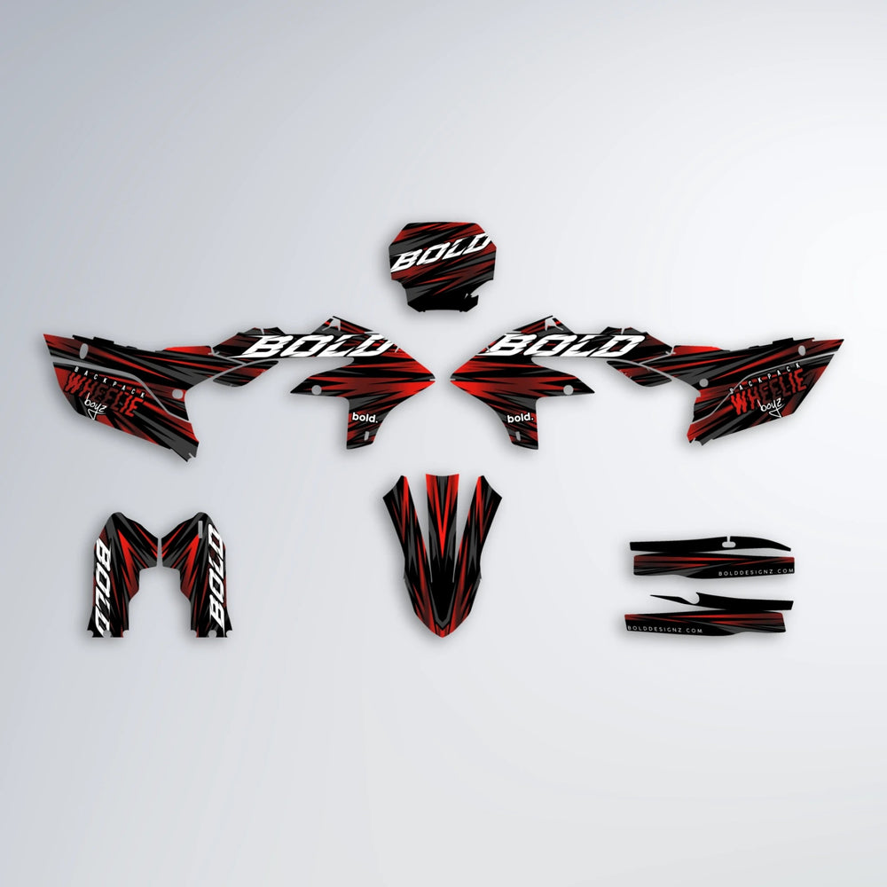 RAGE Yamaha YZF MX graphics kit parts layout in Black & Red