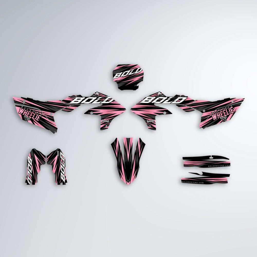 RAGE Yamaha YZF MX graphics kit parts layout in Sakura Pink