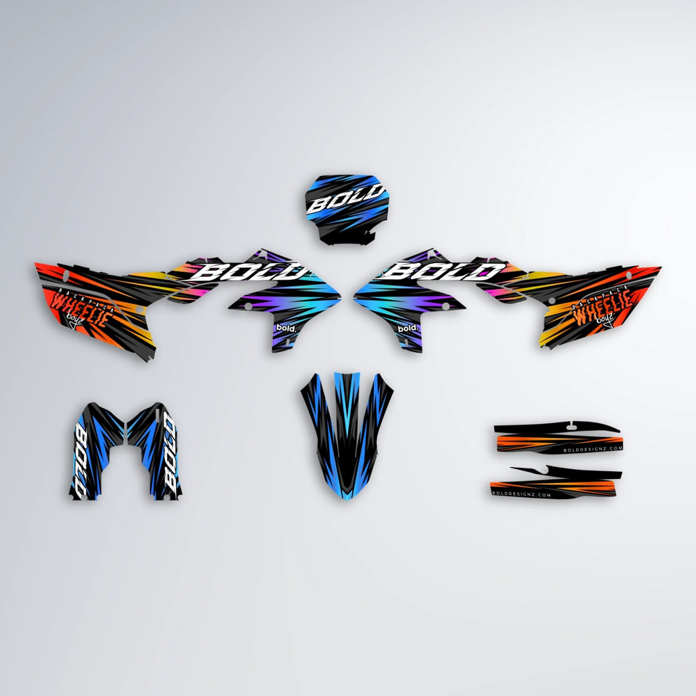 RAGE Yamaha YZF MX graphics kit parts layout in Sunset Fade