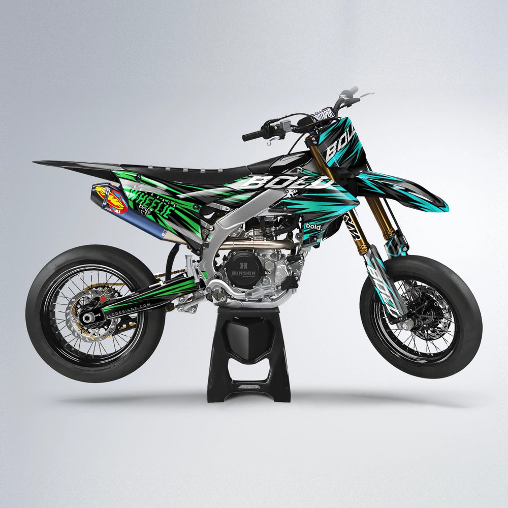 RAGE Yamaha YZF SM supermoto graphics kit in Cyan & Green