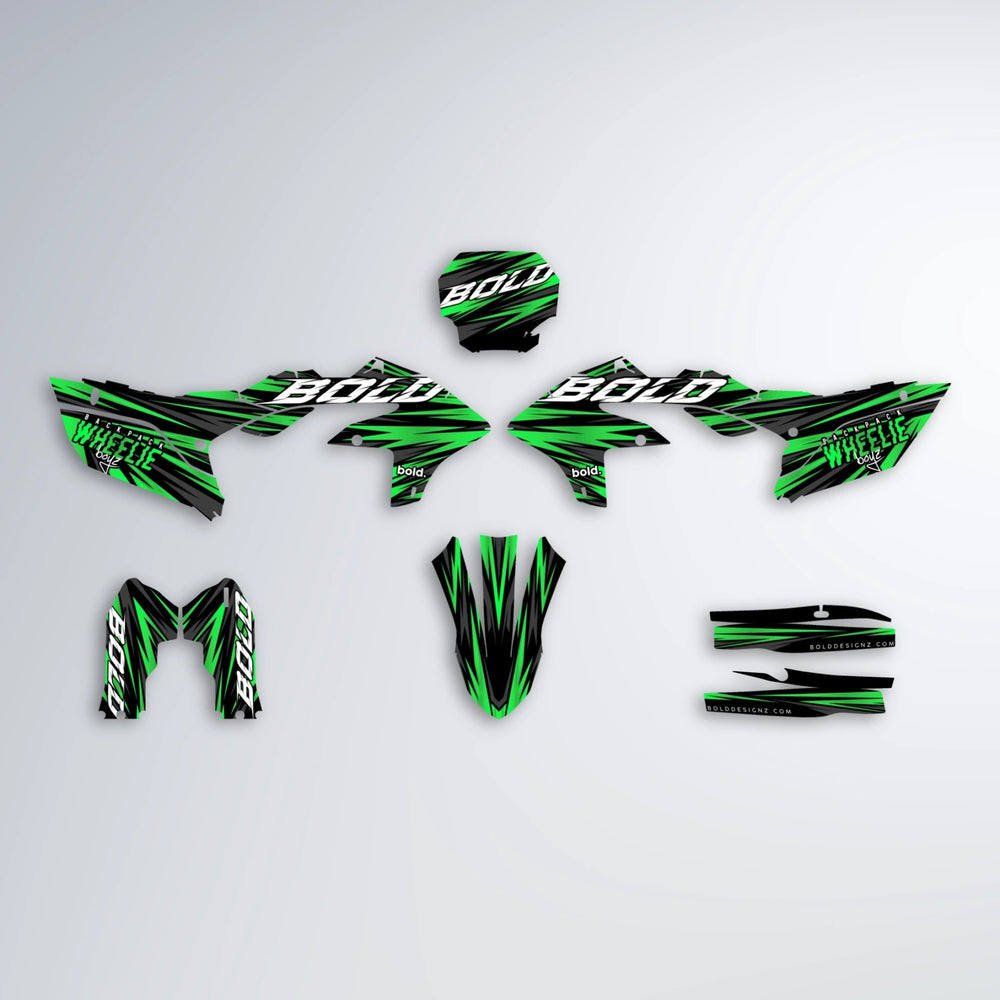 RAGE Yamaha YZF SM graphics kit parts layout in Green
