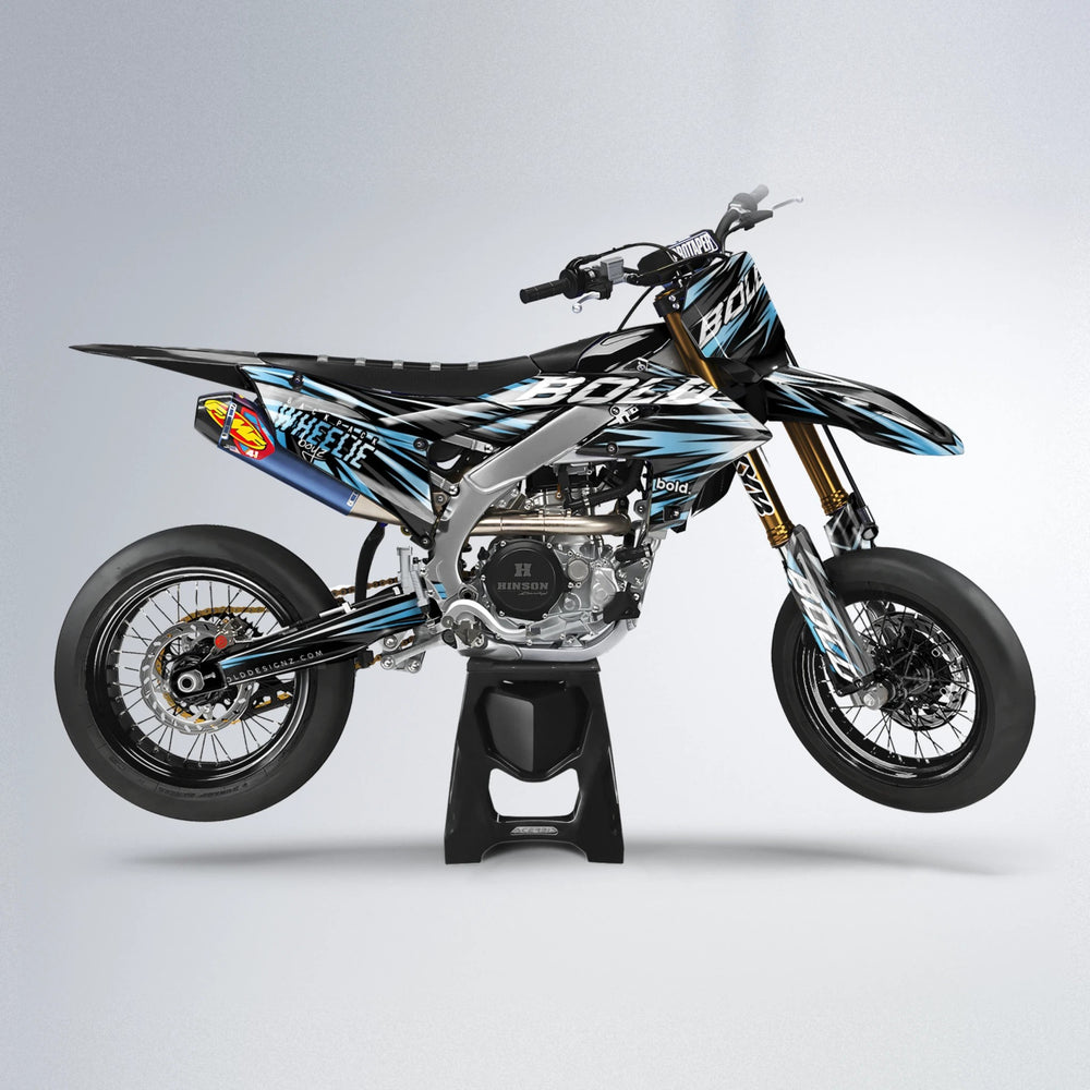 RAGE Yamaha YZF SM supermoto graphics kit in Light Blue & White