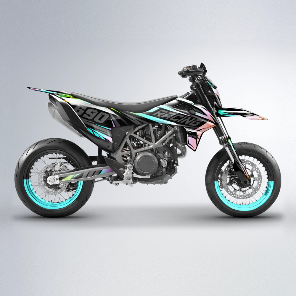 RAINBOW KTM SMC 690 supermoto graphics kit in Cyan & Green