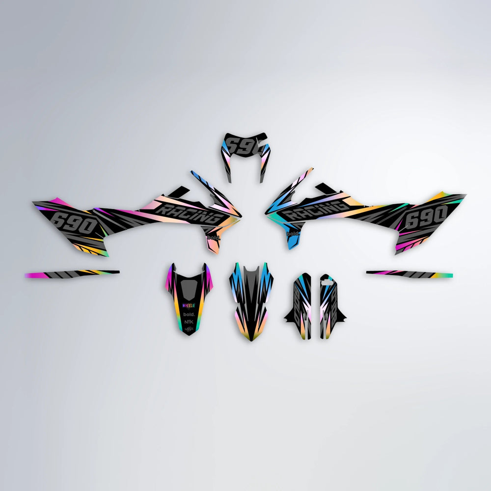 RAINBOW KTM SMC 690 graphics kit parts layout in Pink & Light Blue