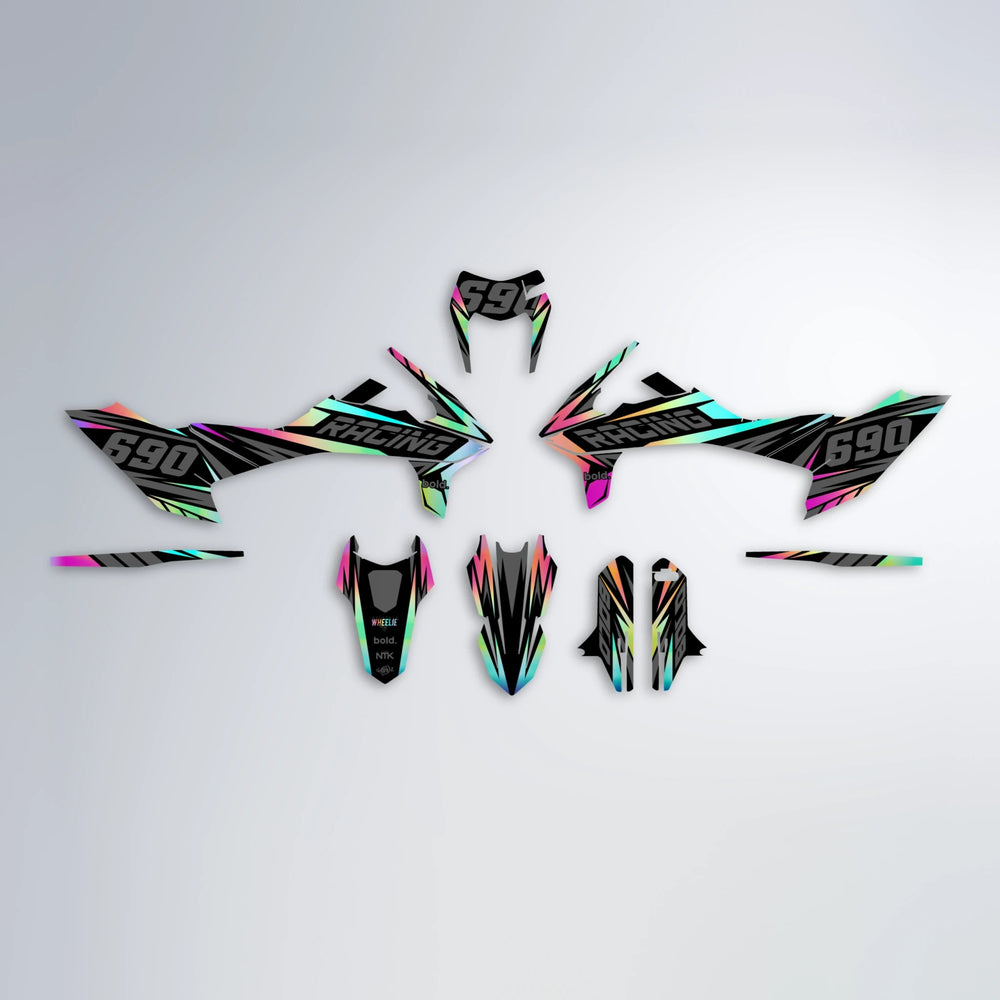 RAINBOW KTM SMC 690 graphics kit parts layout in Pink & Yellow