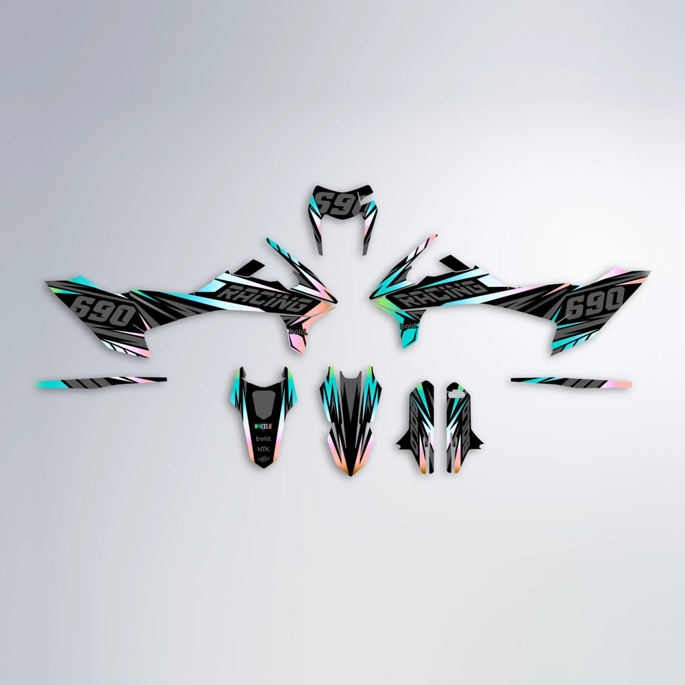RAINBOW KTM SMC 690 graphics kit parts layout in Teal