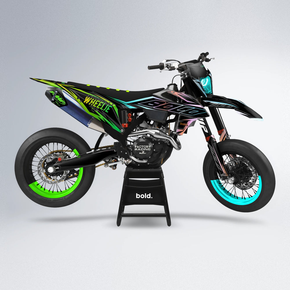 RAINBOW supermoto graphics kit in Cyan & Green