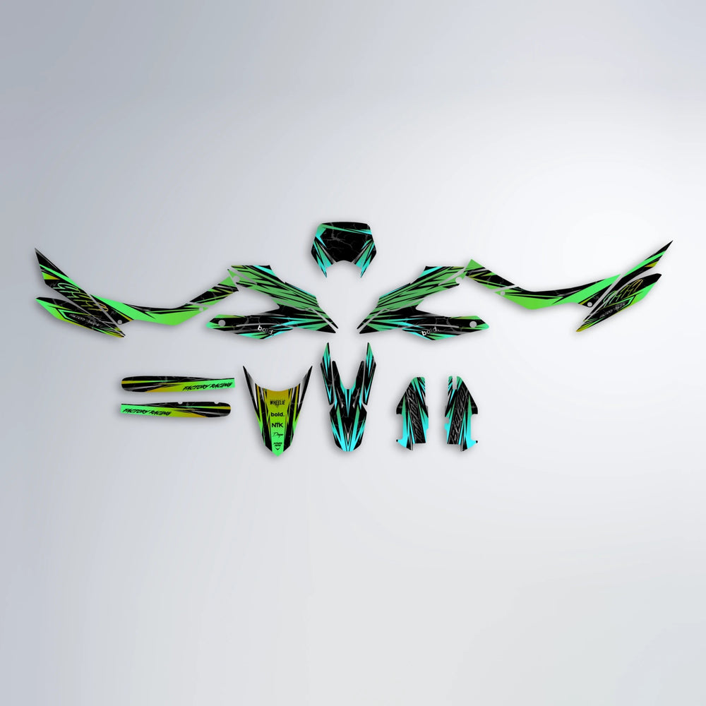 REDRUM Aprilia SX 125 graphics kit parts layout in Cyan & Green