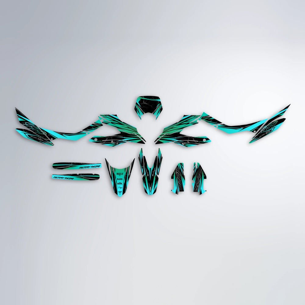 REDRUM Aprilia SX 125 graphics kit parts layout in Teal