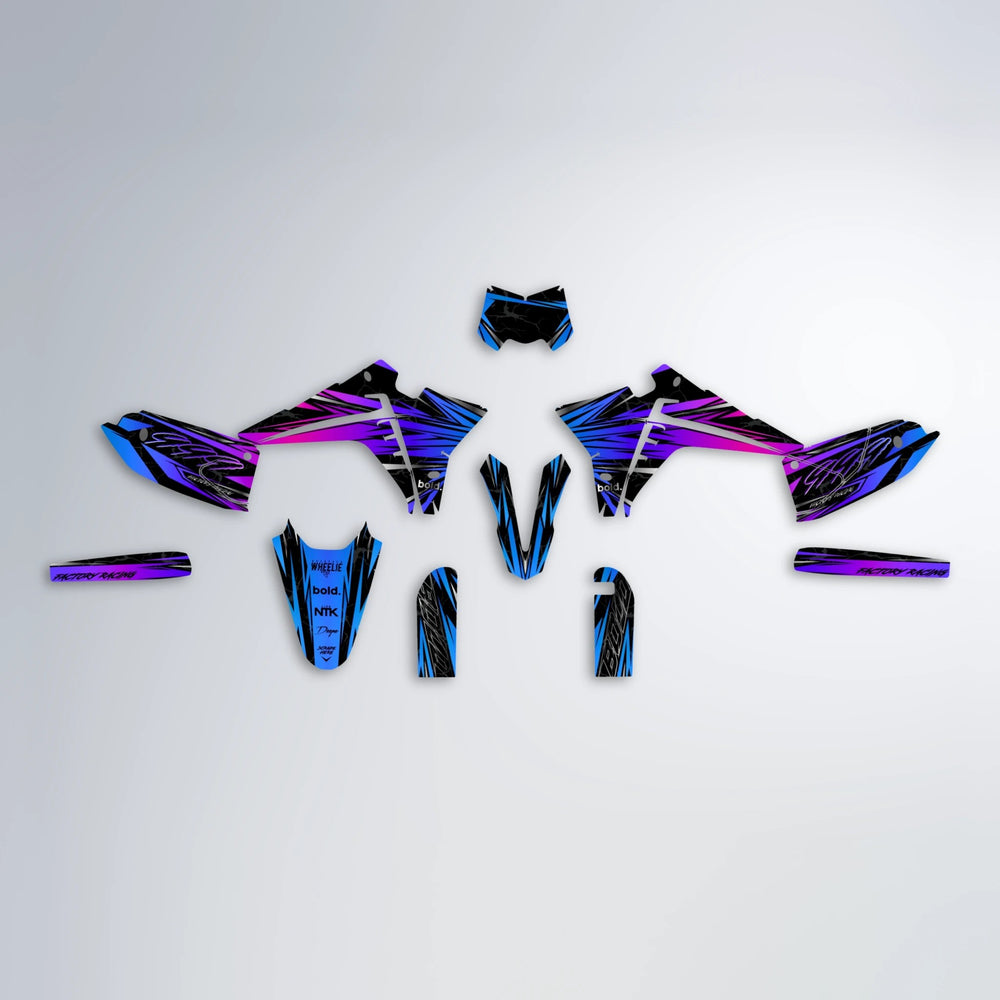 REDRUM Fantic graphics kit parts layout in Blue Purple Fade