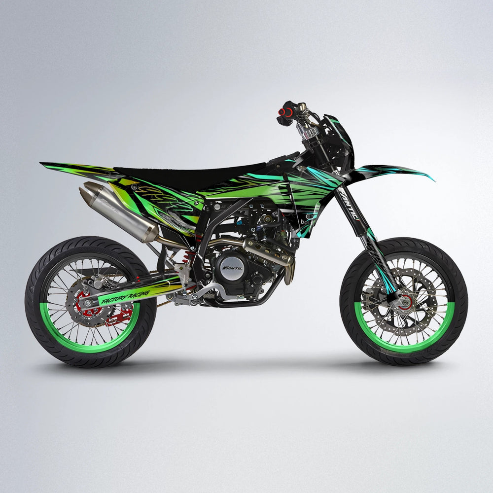 REDRUM Fantic supermoto graphics kit in Cyan & Green