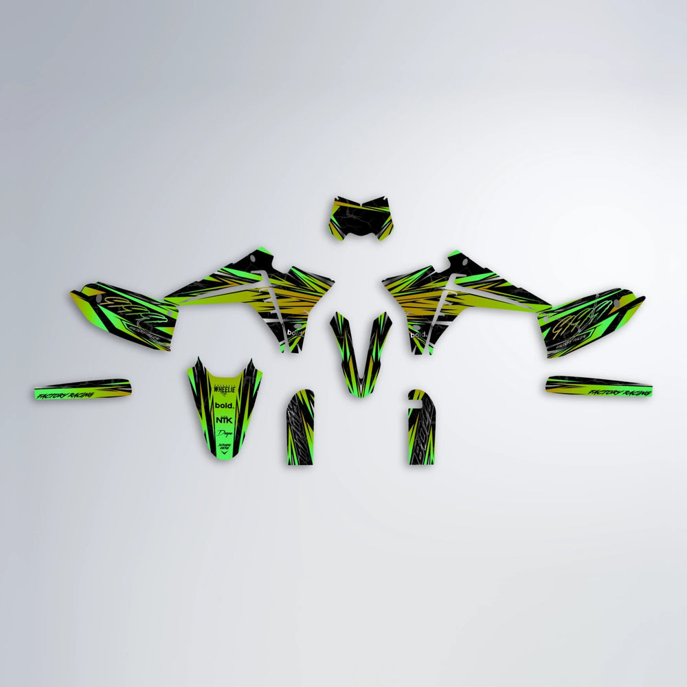 REDRUM Fantic graphics kit parts layout in Green