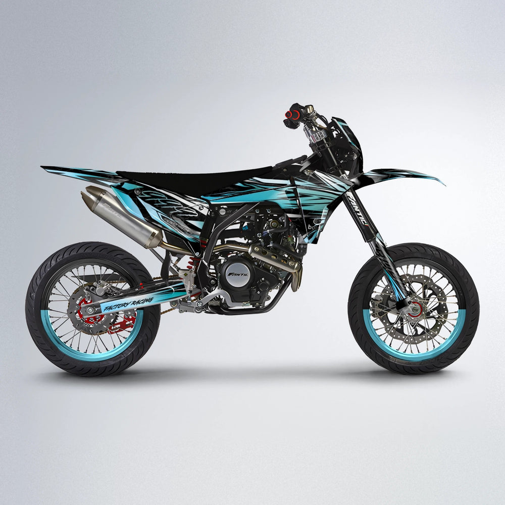 REDRUM Fantic supermoto graphics kit in Light Blue & White