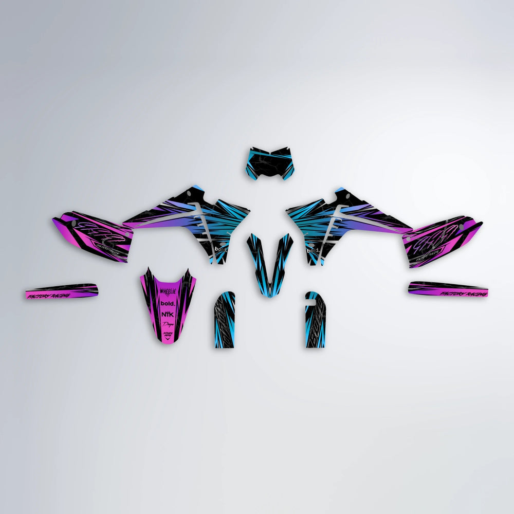 REDRUM Fantic graphics kit parts layout in Pink & Light Blue