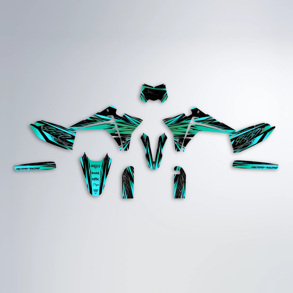 REDRUM Fantic graphics kit parts layout in Teal