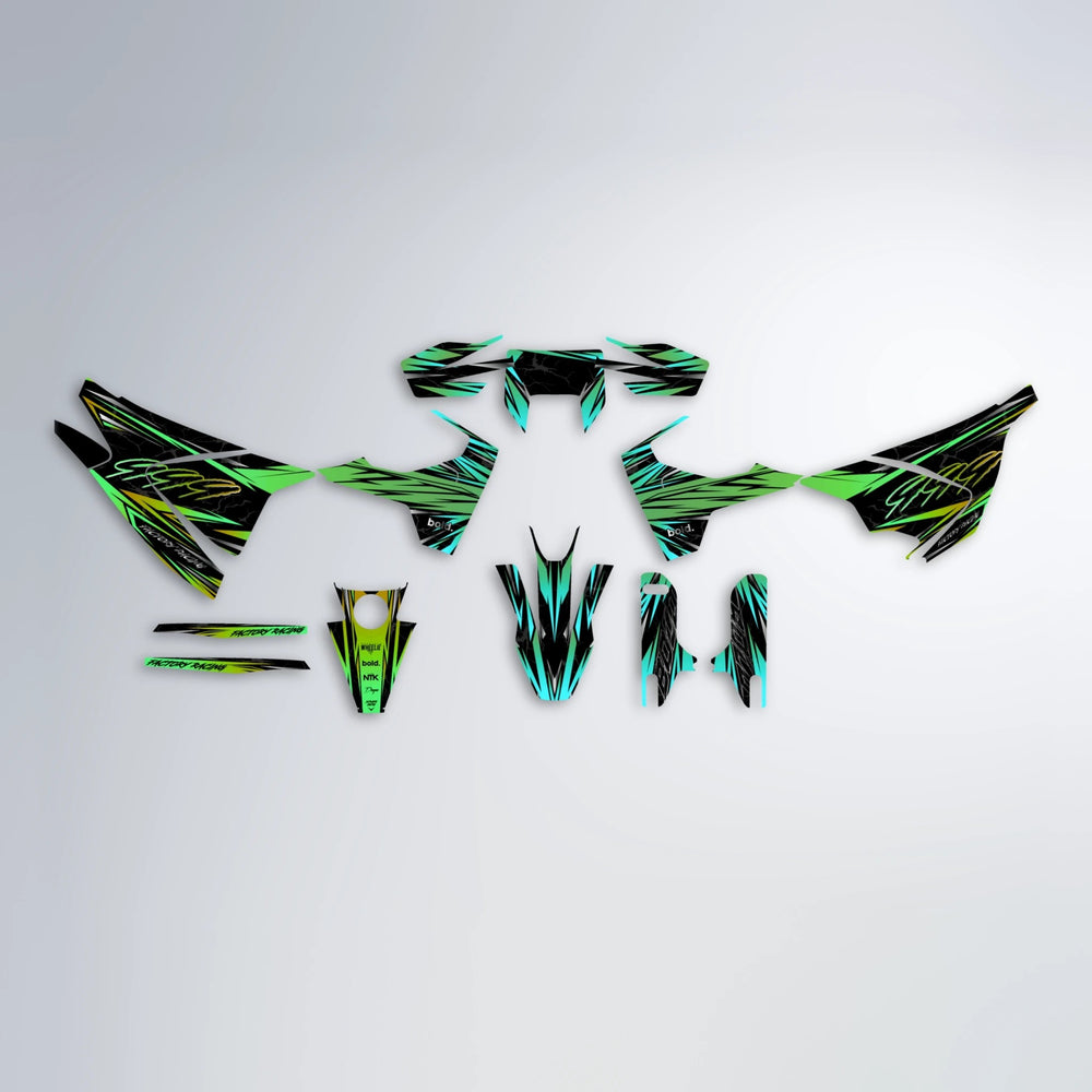 REDRUM Husqvarna 701 graphics kit parts layout in Cyan & Green