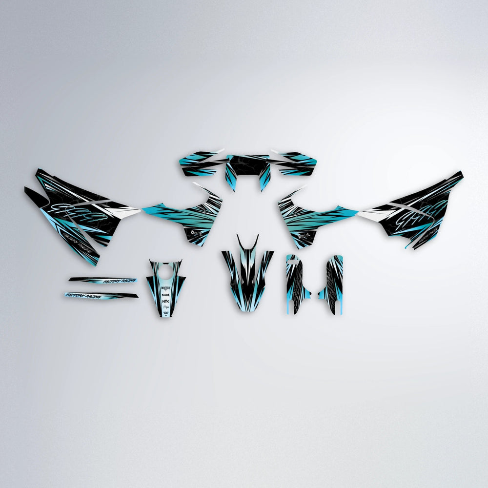 REDRUM Husqvarna 701 graphics kit parts layout in Light Blue & White