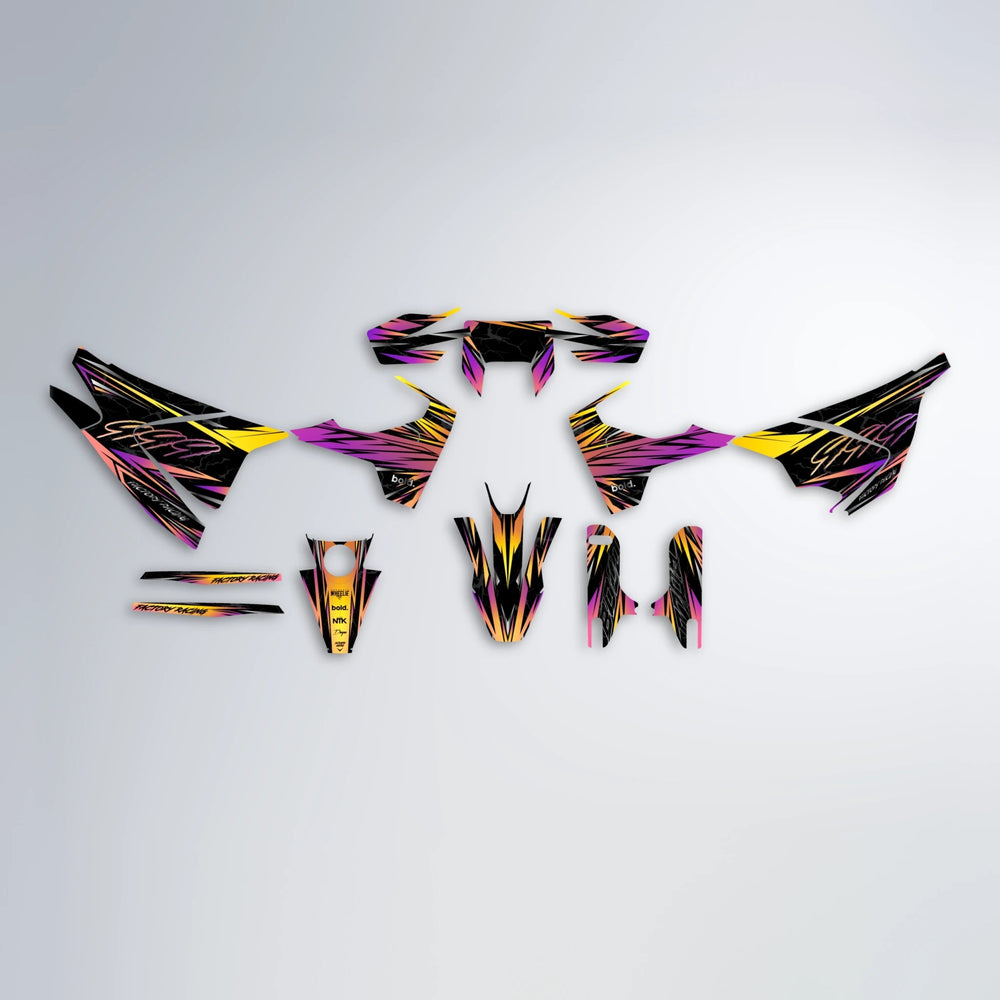 REDRUM Husqvarna 701 graphics kit parts layout in Pink & Yellow