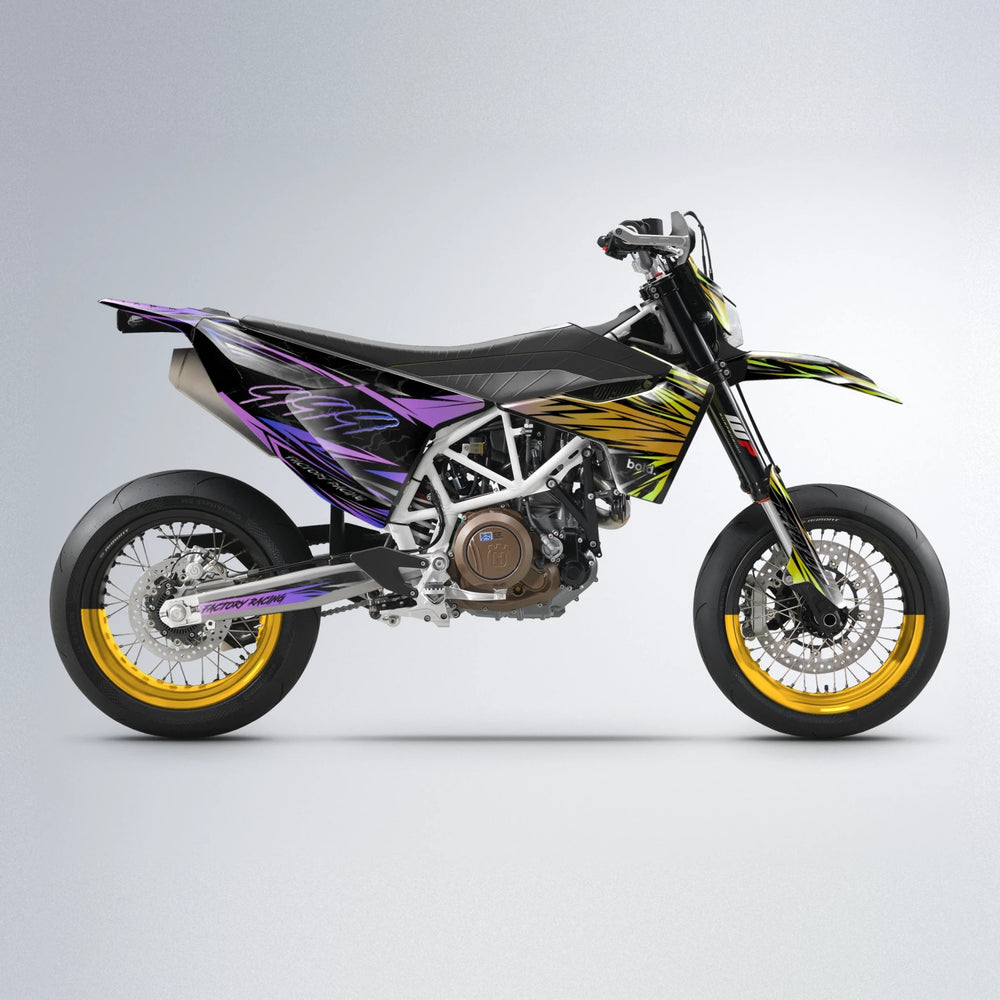 REDRUM Husqvarna 701 supermoto graphics kit in Purple & Yellow