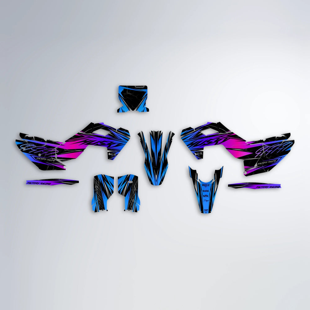 REDRUM Husqvarna FE/TE graphics kit parts layout in Blue Purple Fade
