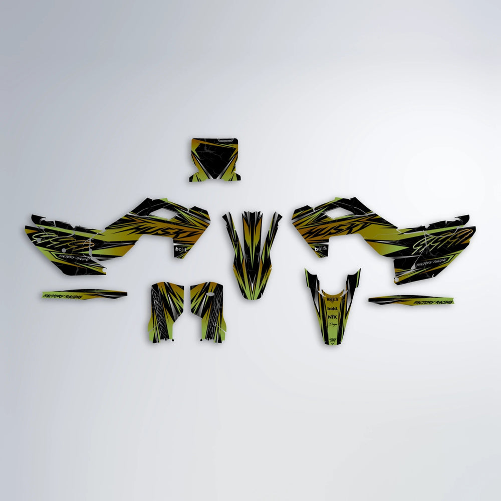 REDRUM Husqvarna FE/TE graphics kit parts layout in Olive