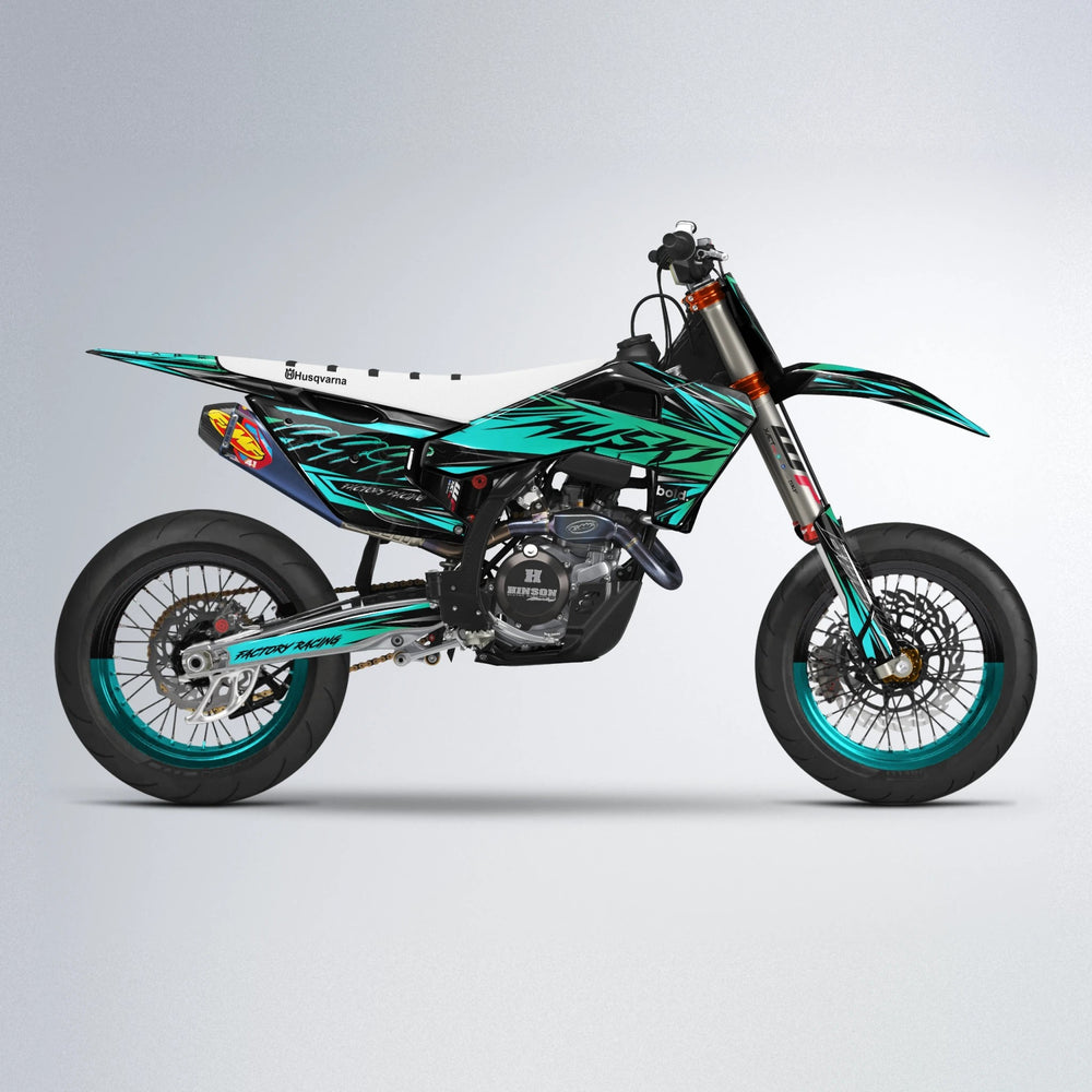 REDRUM Husqvarna FE/TE supermoto graphics kit in Teal