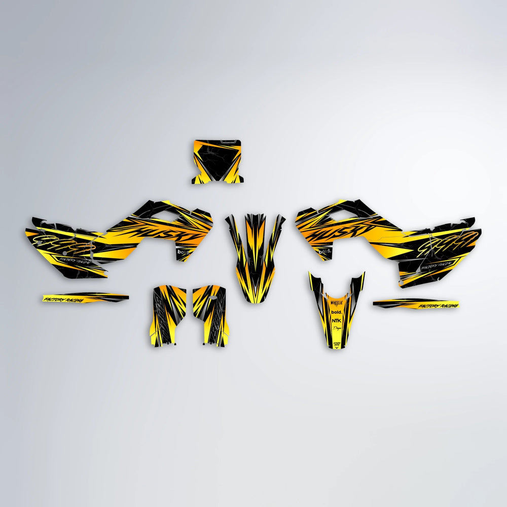 REDRUM Husqvarna FE/TE graphics kit parts layout in Yellow