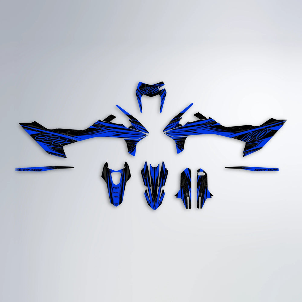 REDRUM KTM SMC 690 graphics kit parts layout in Blue