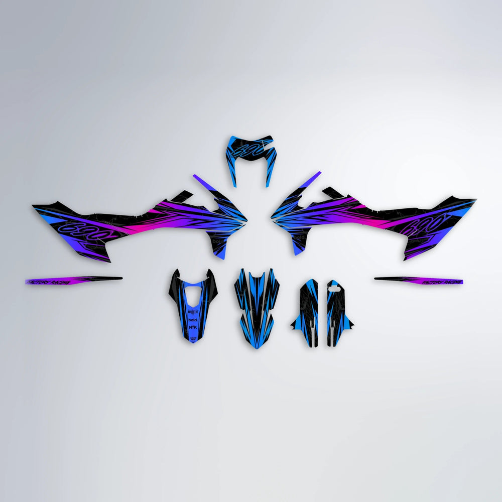 REDRUM KTM SMC 690 graphics kit parts layout in Blue Purple Fade
