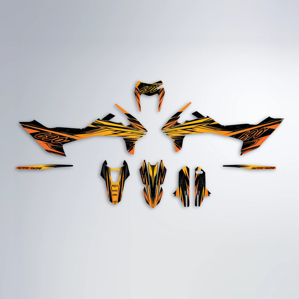 REDRUM KTM SMC 690 graphics kit parts layout in Orange & Yellow