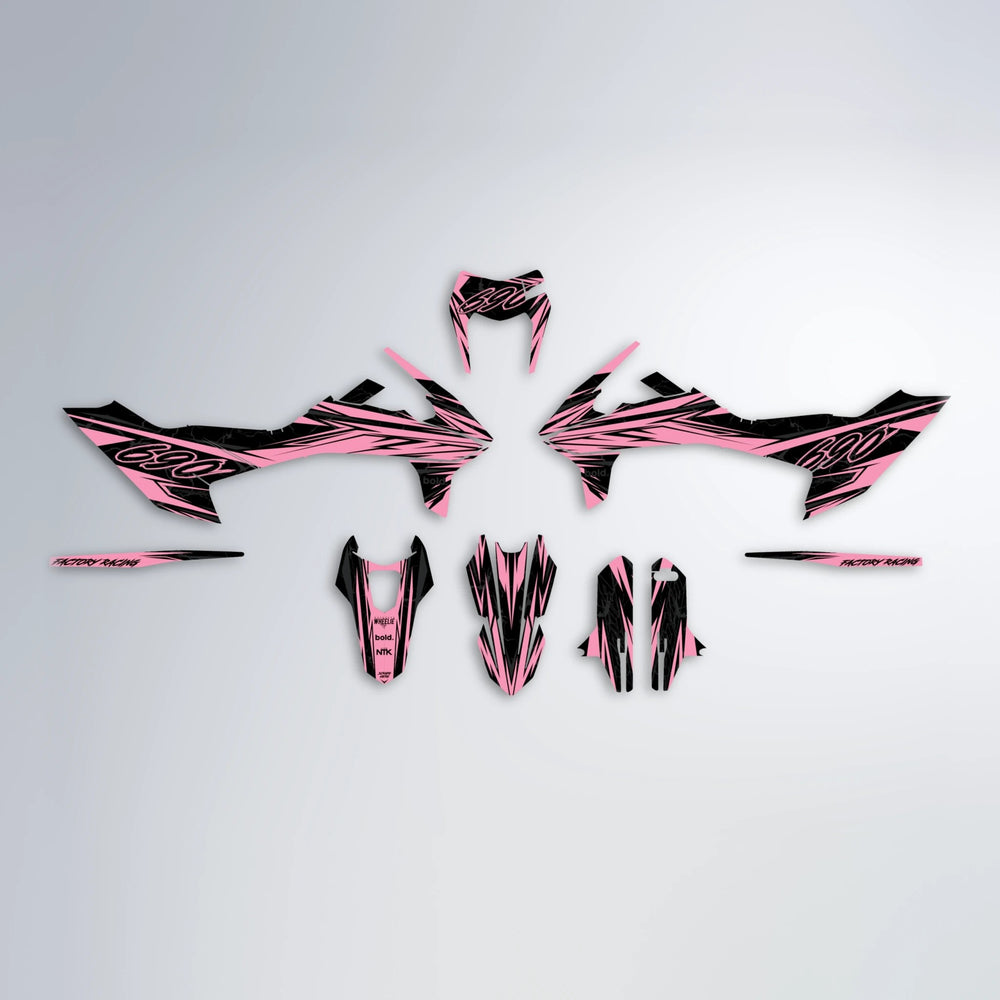 REDRUM KTM SMC 690 graphics kit parts layout in Sakura Pink
