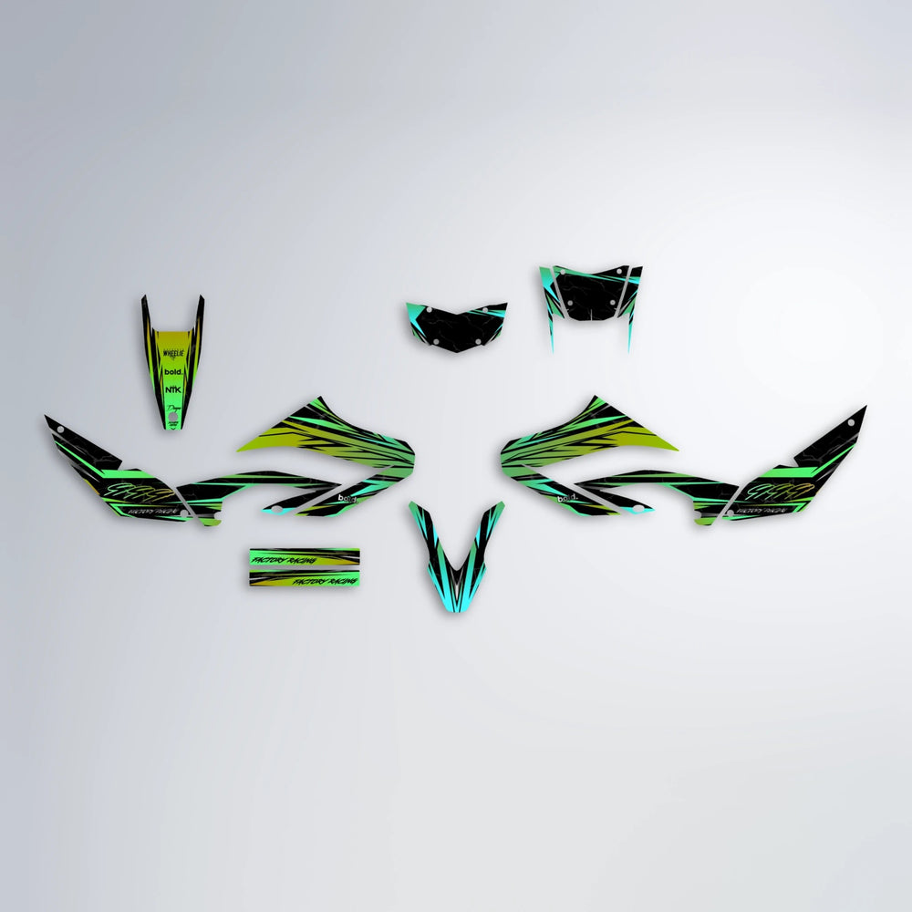 REDRUM Yamaha WR 125X graphics kit parts layout in Cyan & Green