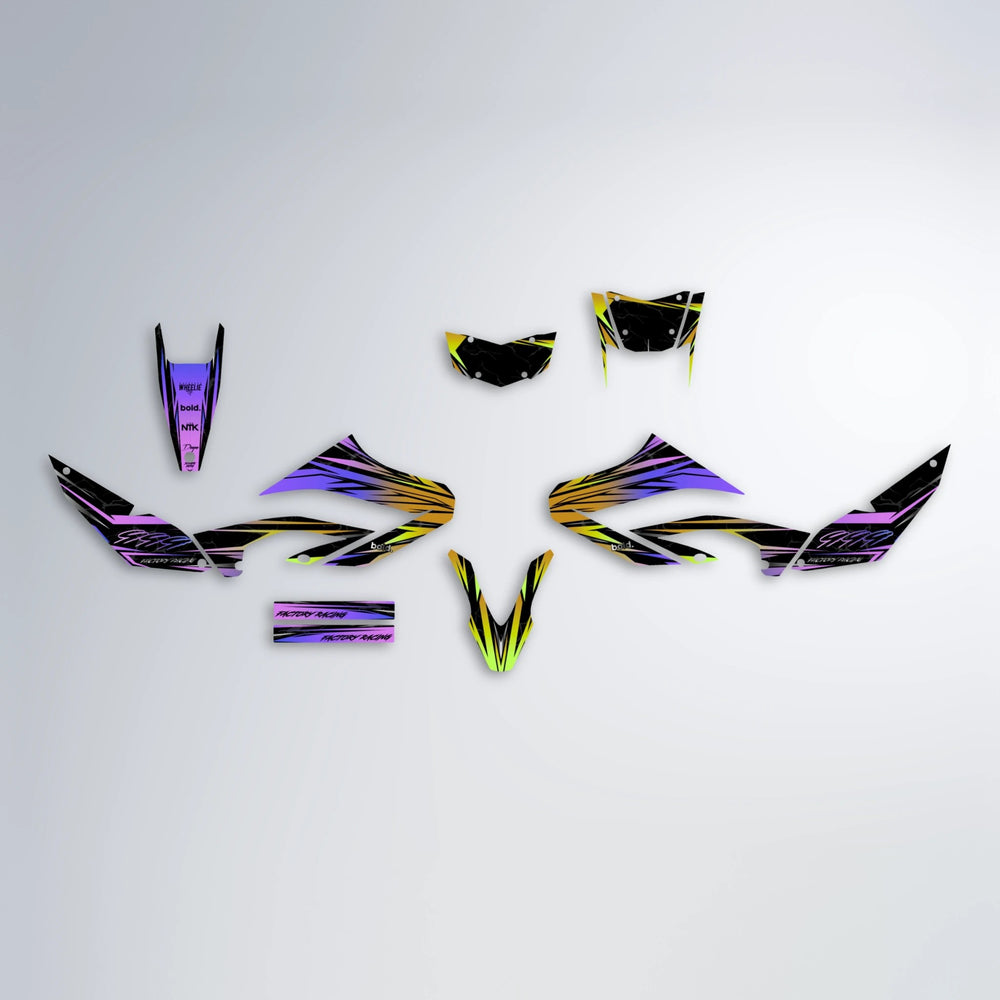 REDRUM Yamaha WR 125X graphics kit parts layout in Purple & Yellow