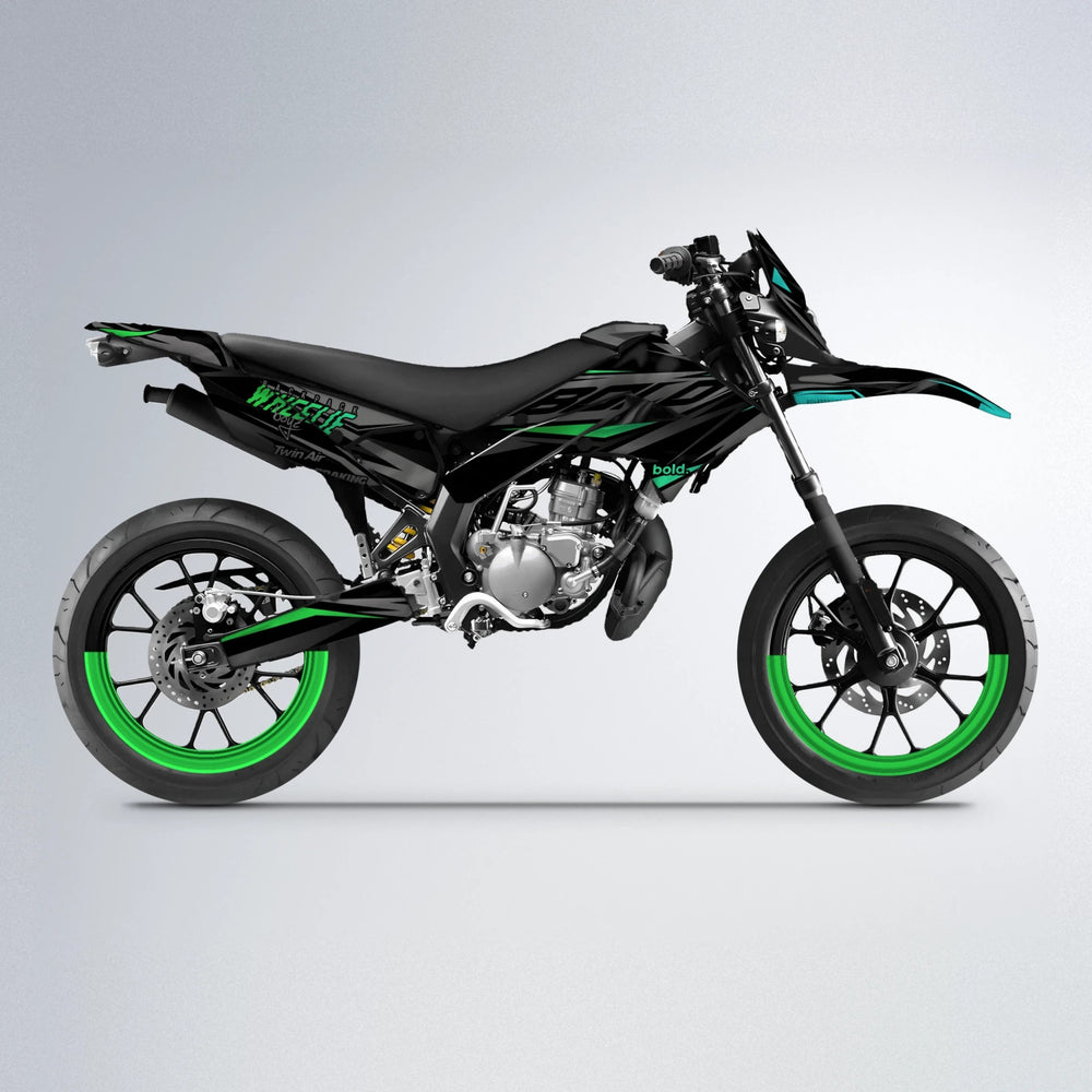 RETAIN Derbi Senda supermoto graphics kit in Cyan & Green