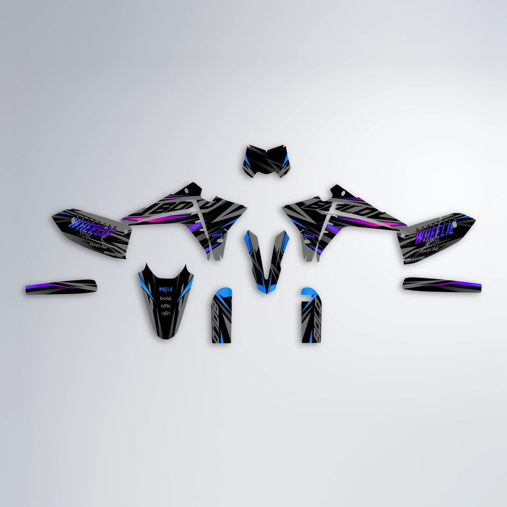 RETAIN Fantic graphics kit parts layout in Blue Purple Fade
