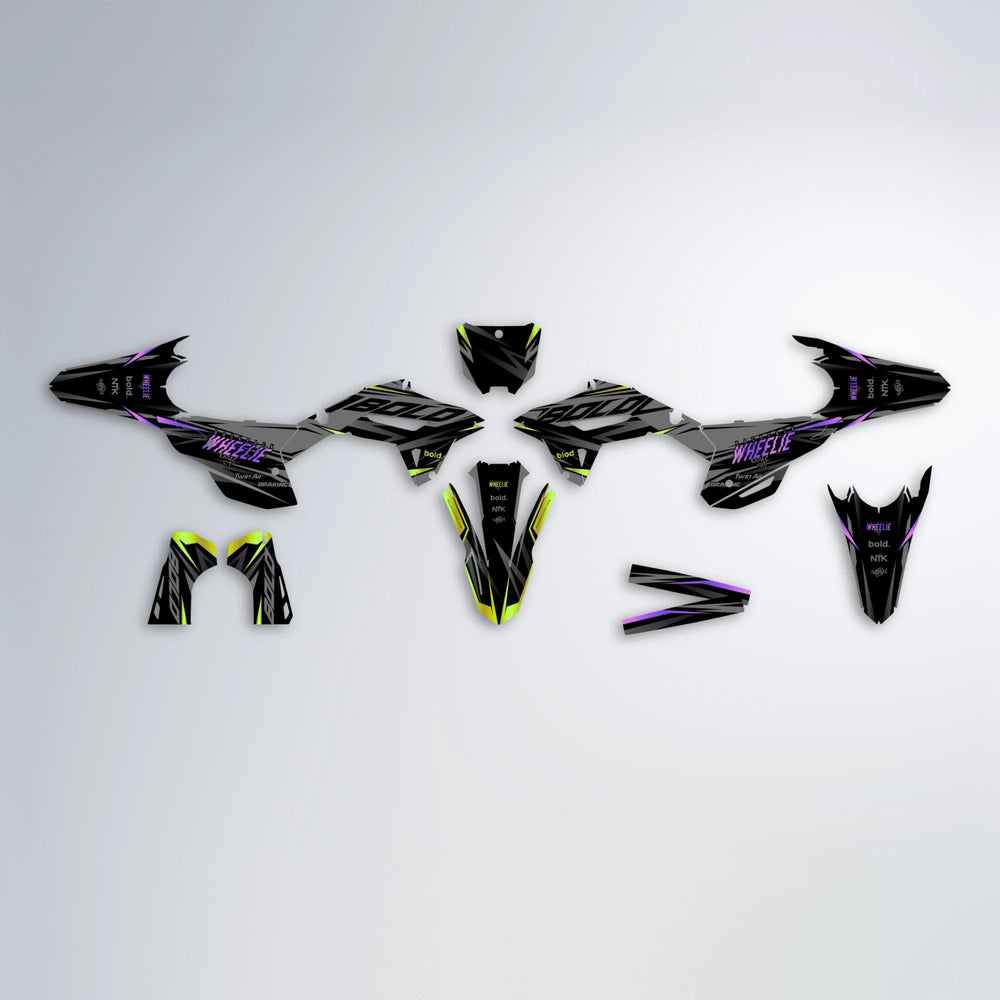 RETAIN Honda graphics kit parts layout in Purple & Yellow