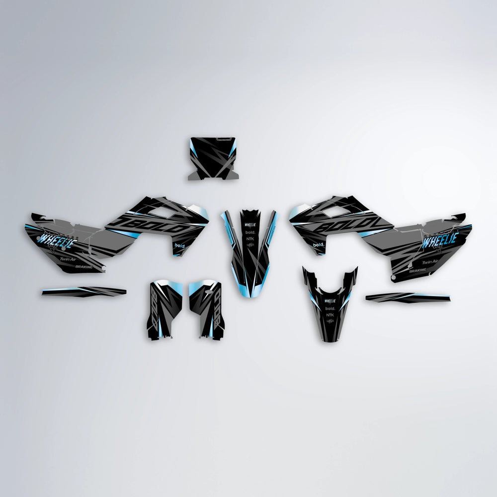 RETAIN Husqvarna FE/TE graphics kit parts layout in Light Blue & White
