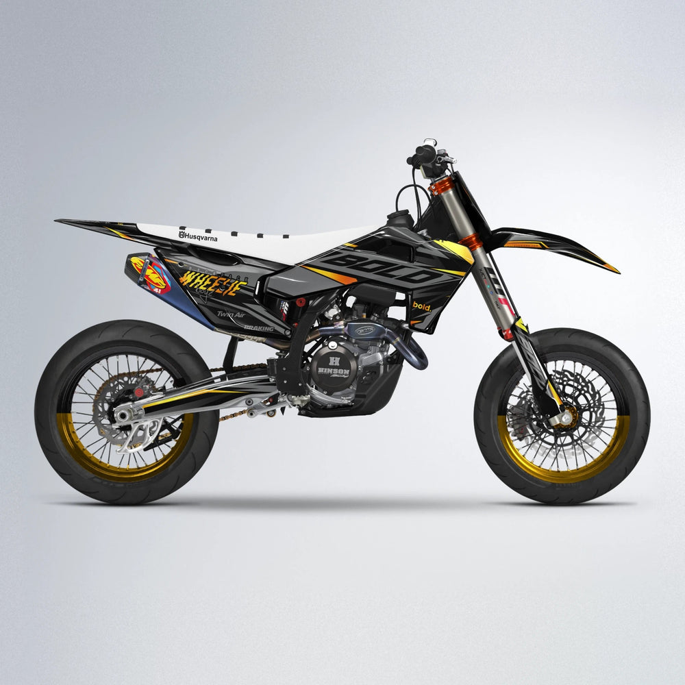 RETAIN Husqvarna FE/TE supermoto graphics kit in Orange & Yellow