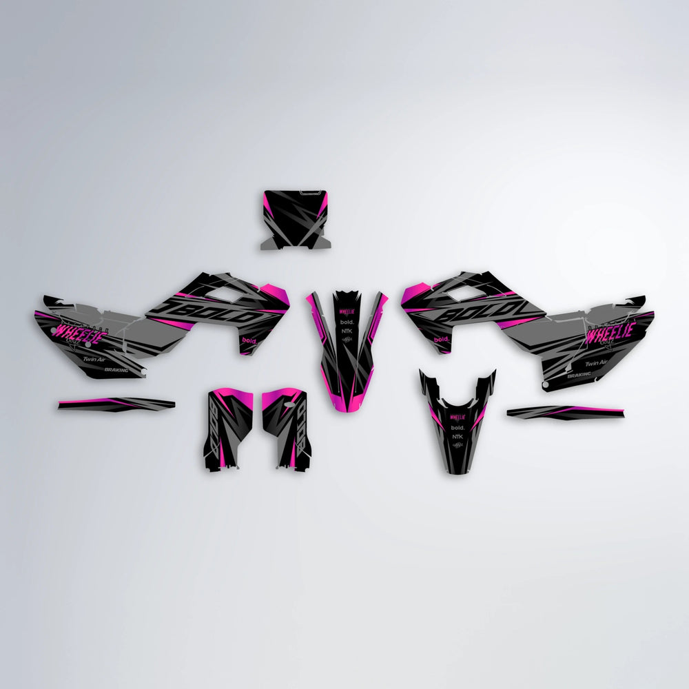 RETAIN Husqvarna FE/TE graphics kit parts layout in Pink