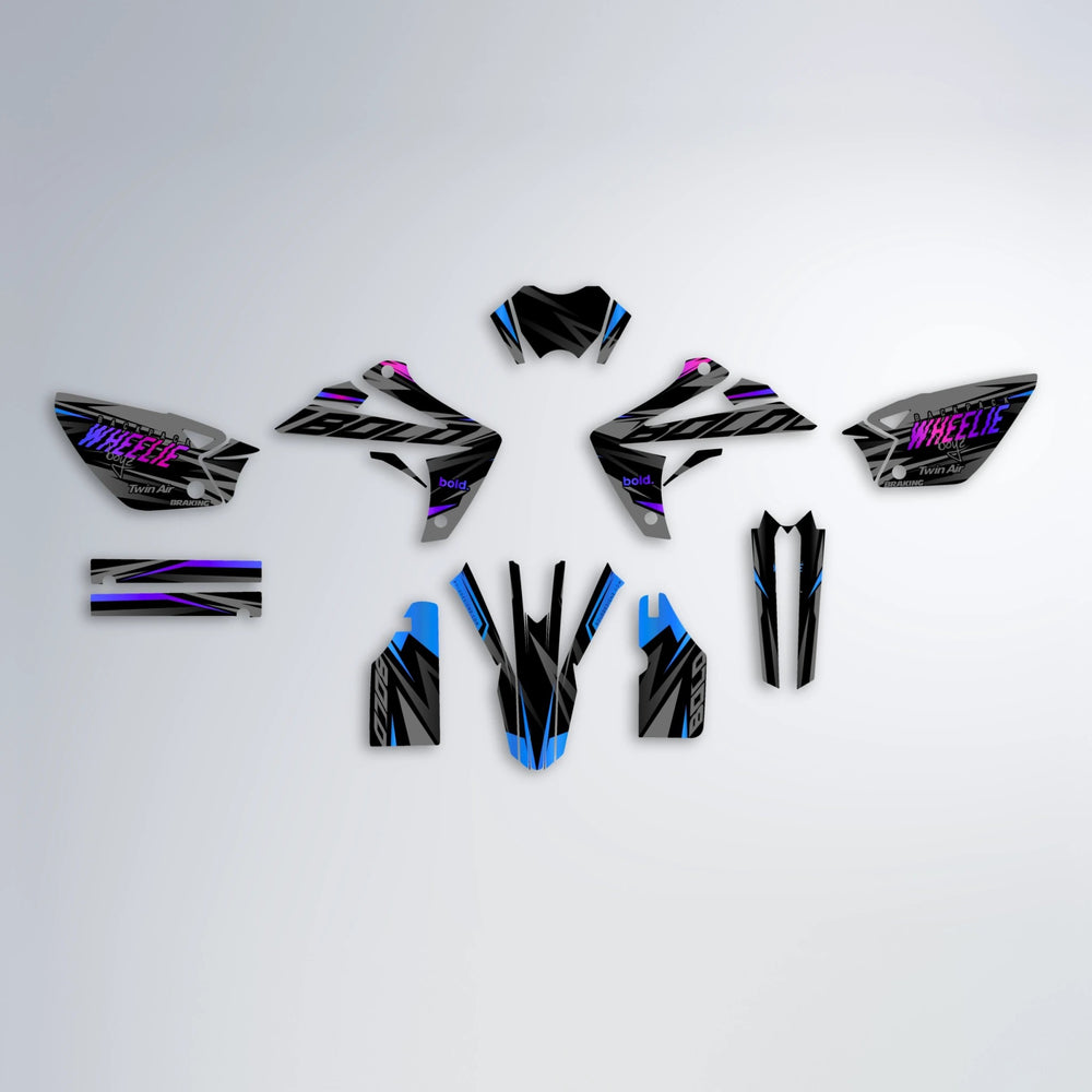 RETAIN Rieju MRT graphics kit parts layout in Blue Purple Fade