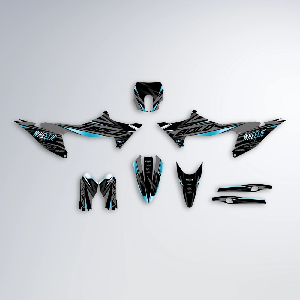 RETAIN Stark Varg SM graphics kit parts layout in Light Blue & White