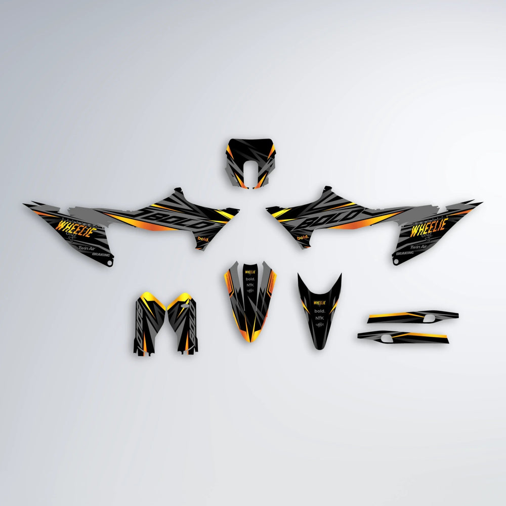 RETAIN Stark Varg SM graphics kit parts layout in Orange & Yellow