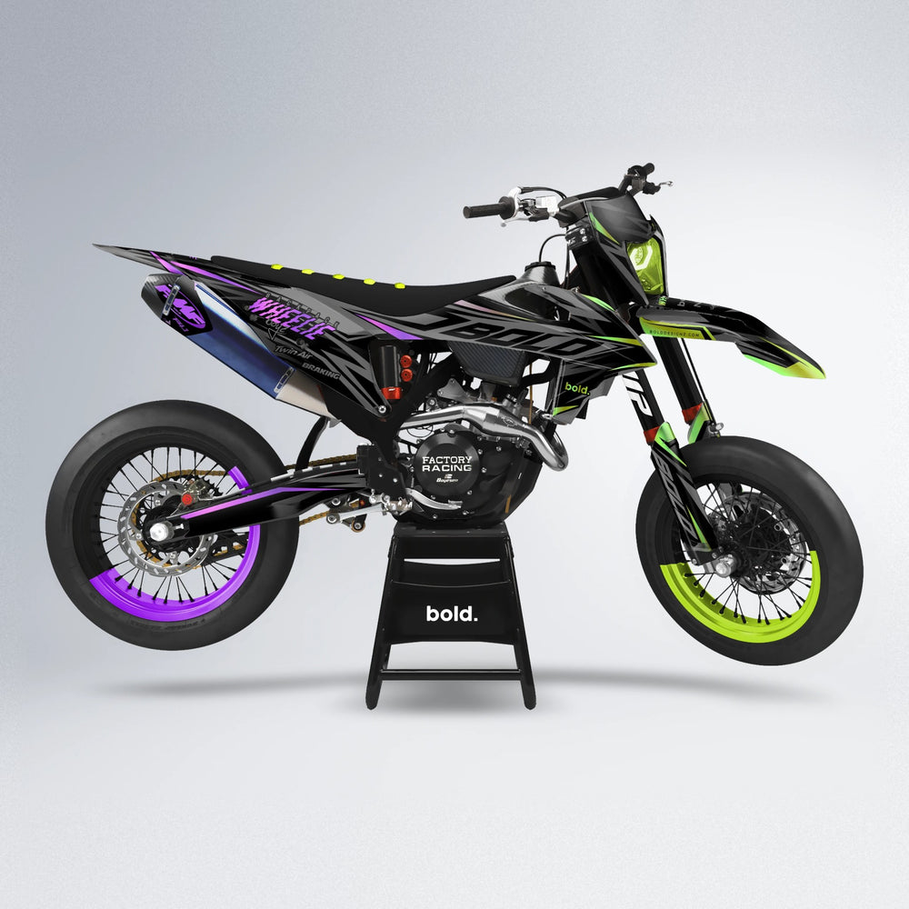 RETAIN supermoto graphics kit in Purple & Fluo Yellow