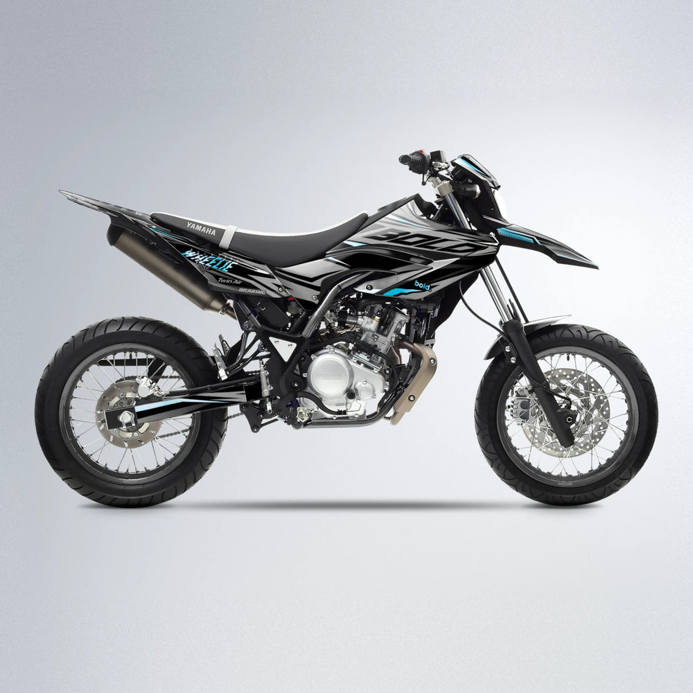 RETAIN Yamaha WR 125X supermoto graphics kit in Light Blue & White