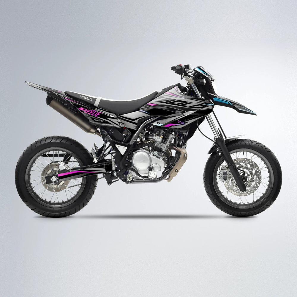 RETAIN Yamaha WR 125X supermoto graphics kit in Pink & Light Blue
