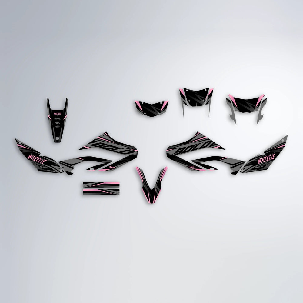 RETAIN Yamaha WR 125X graphics kit parts layout in Sakura Pink