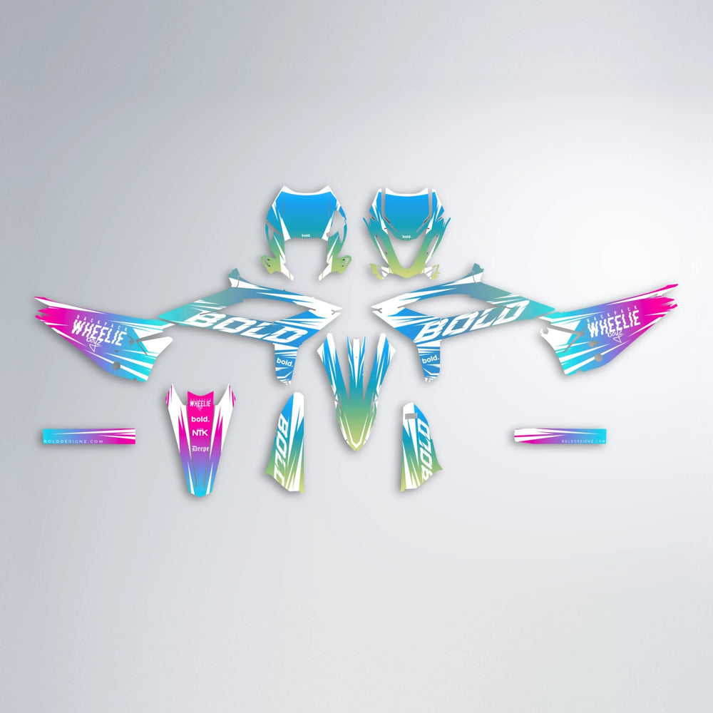 RETRO Beta graphics kit parts layout in Pink & Light Blue