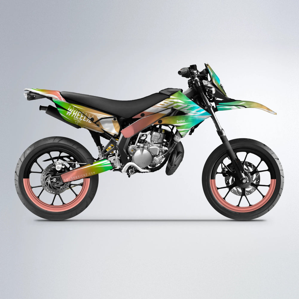 RETRO Derbi Senda supermoto graphics kit in Cyan & Green