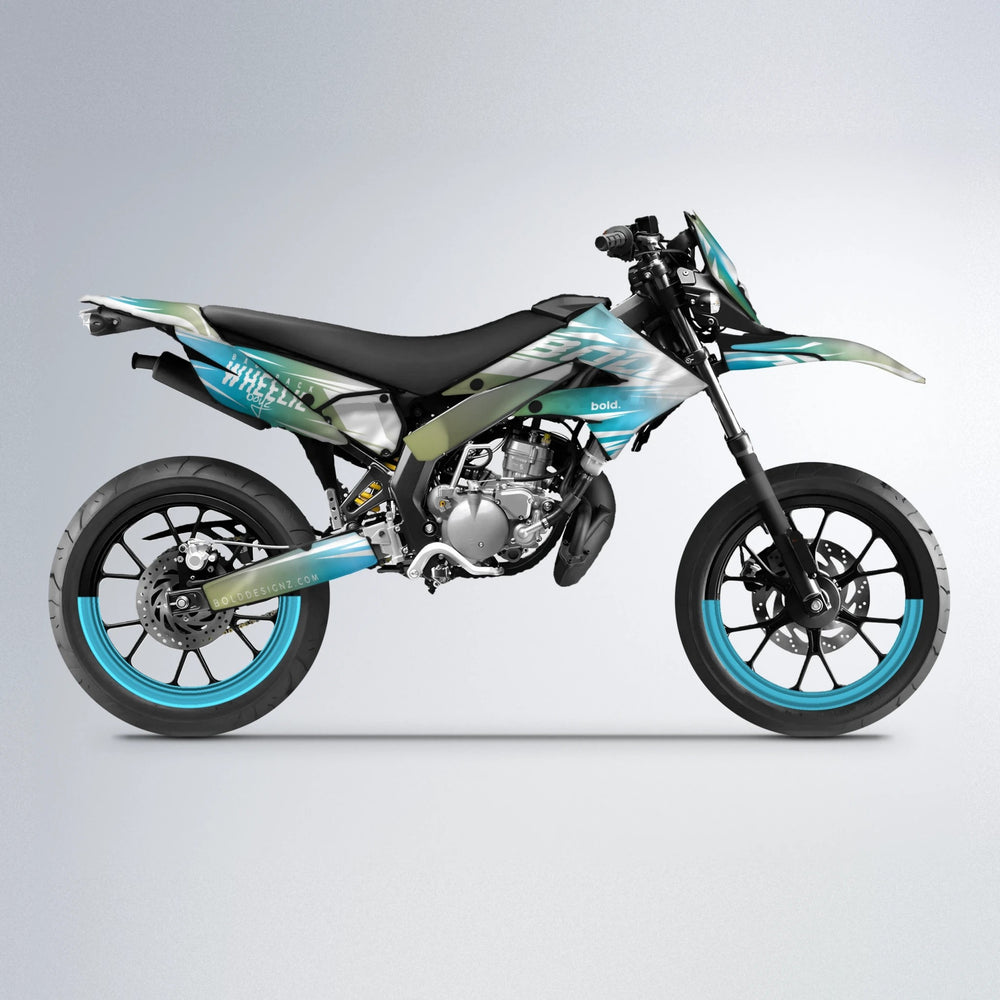 RETRO Derbi Senda supermoto graphics kit in Light Blue & White
